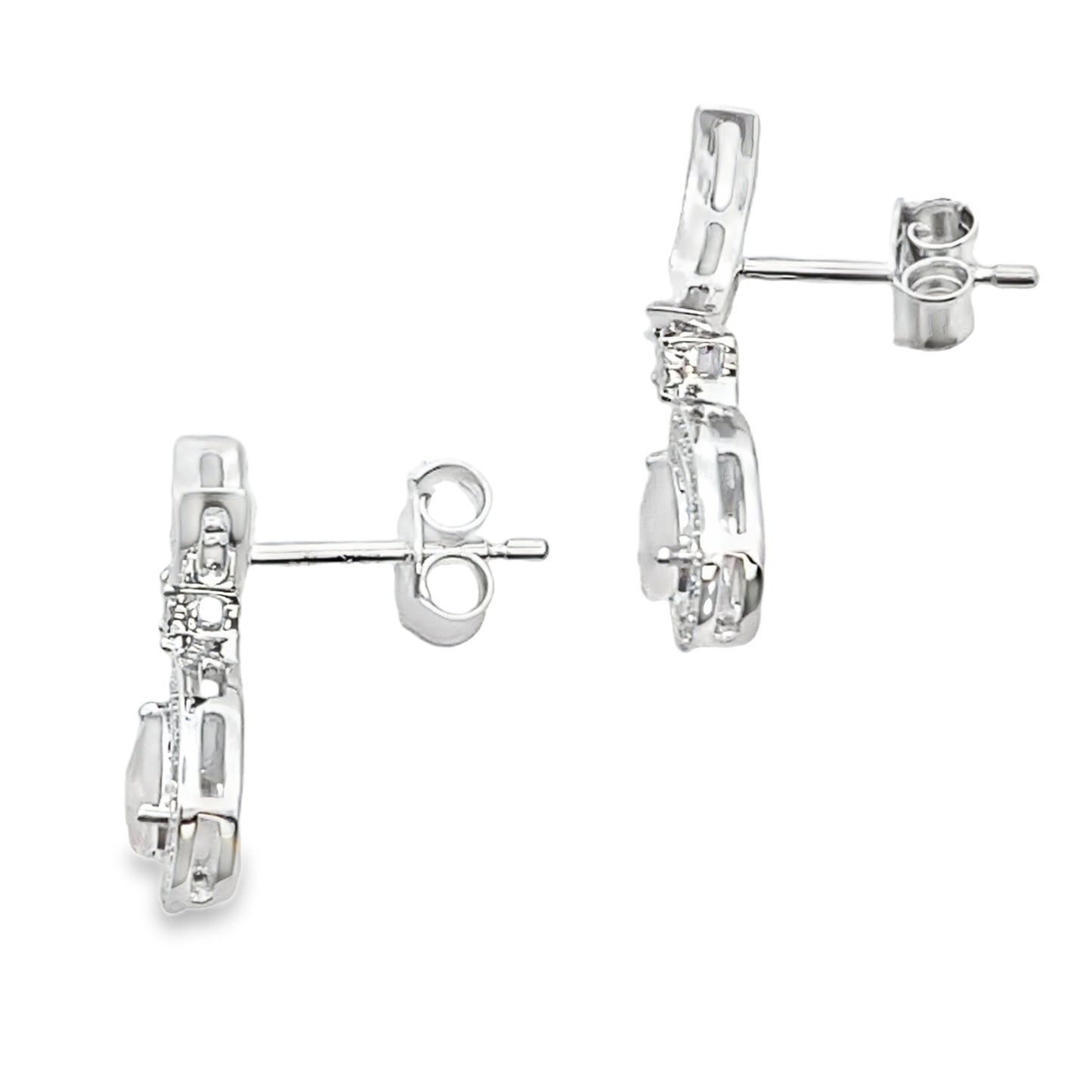 Rose Quartz Diamond Dangle Earrings in 10KT White Gold