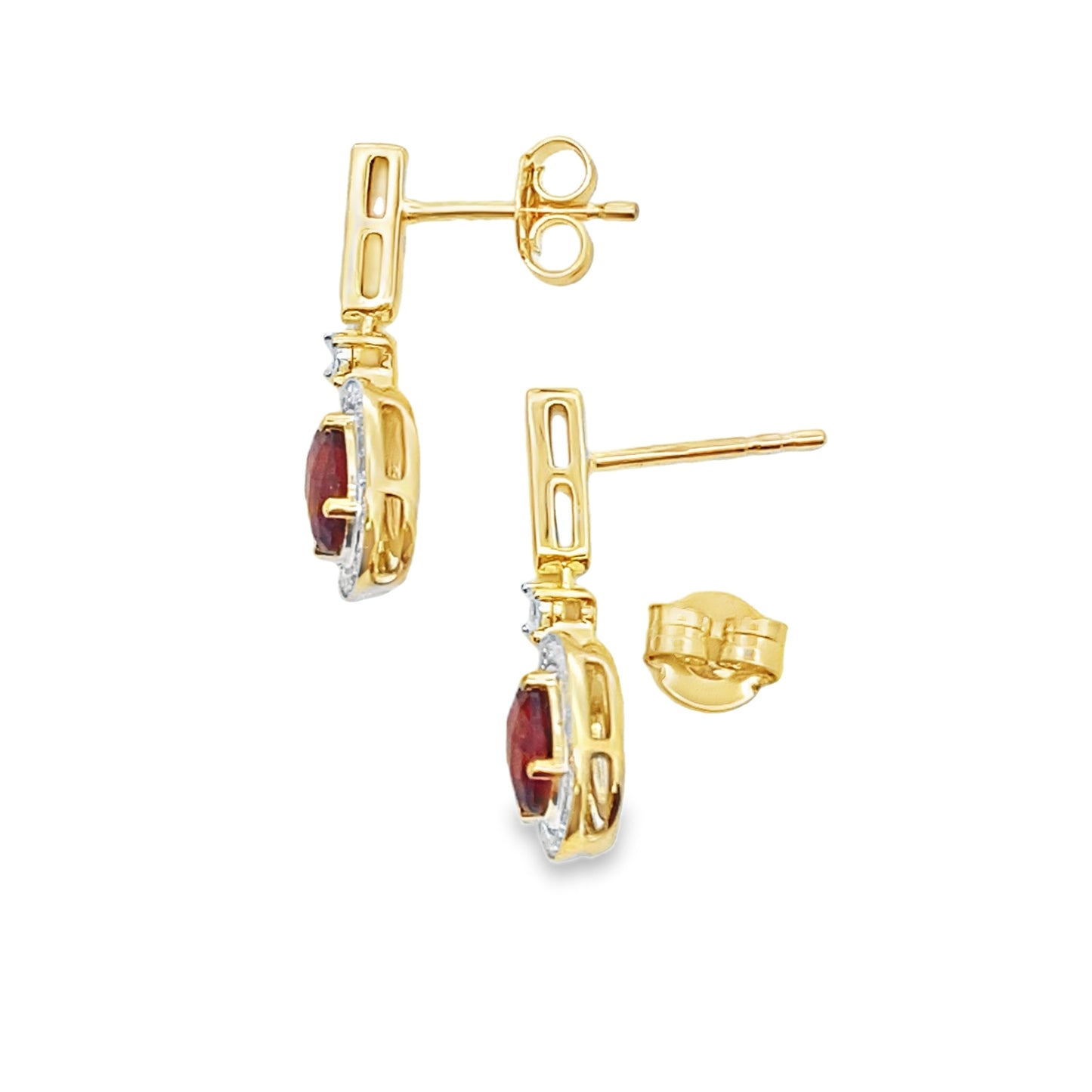 1.20ct Garnet Diamond Dangle Earrings in 10KT Yellow Gold