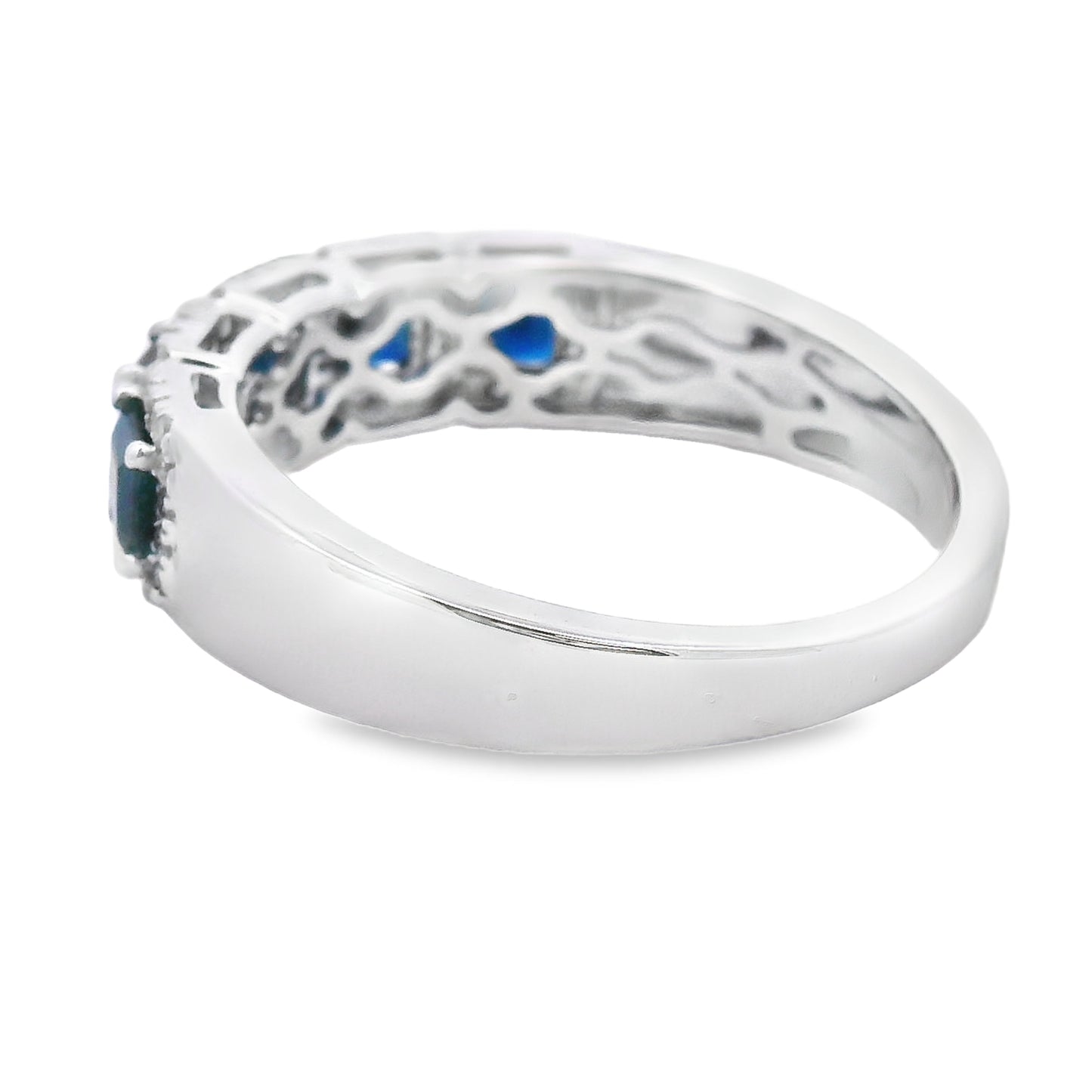 Sapphire Diamond Wedding Band Ring in 10KT White Gold