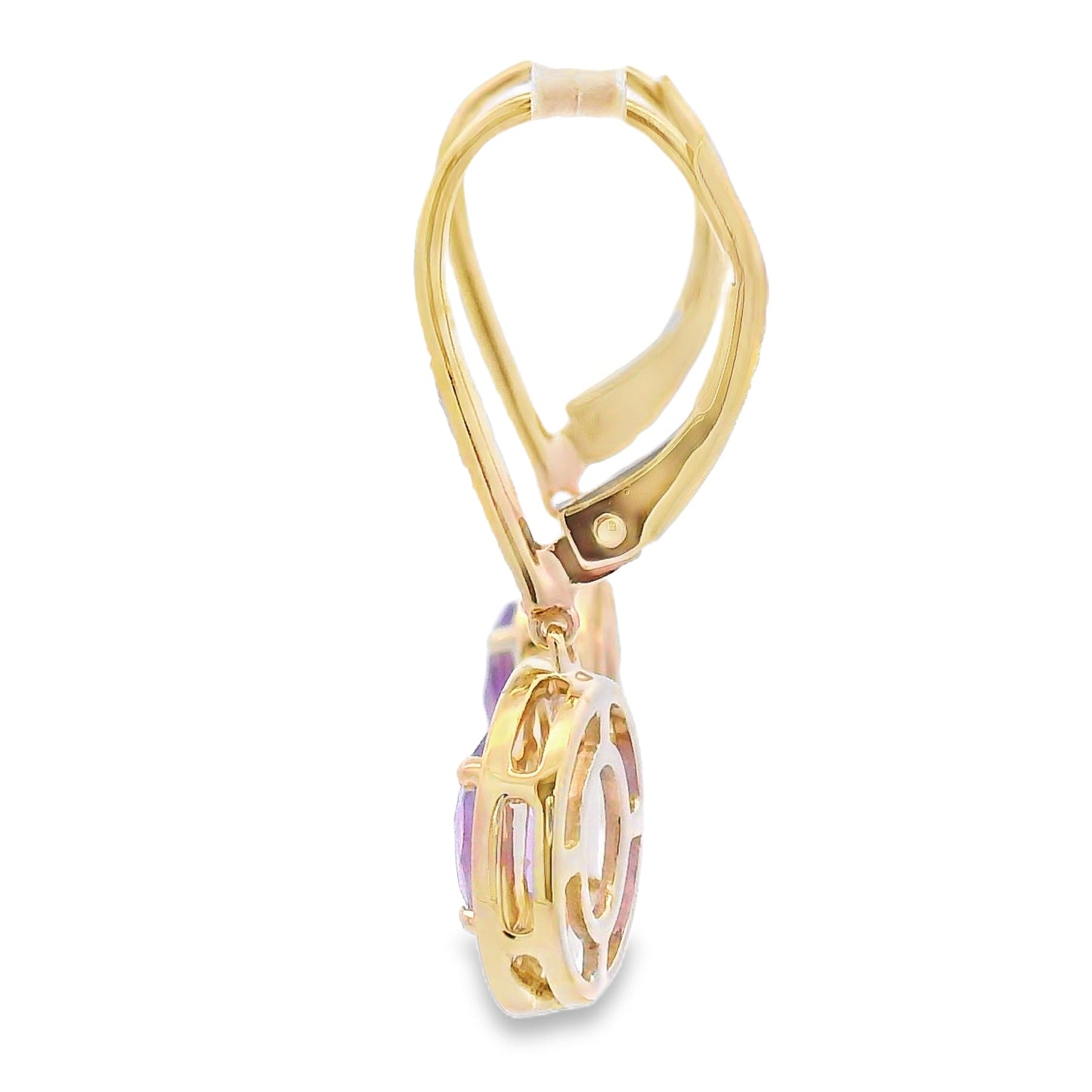 .98ct Pendientes Colgantes de Amatista y Diamante en Oro Amarillo de 10KT