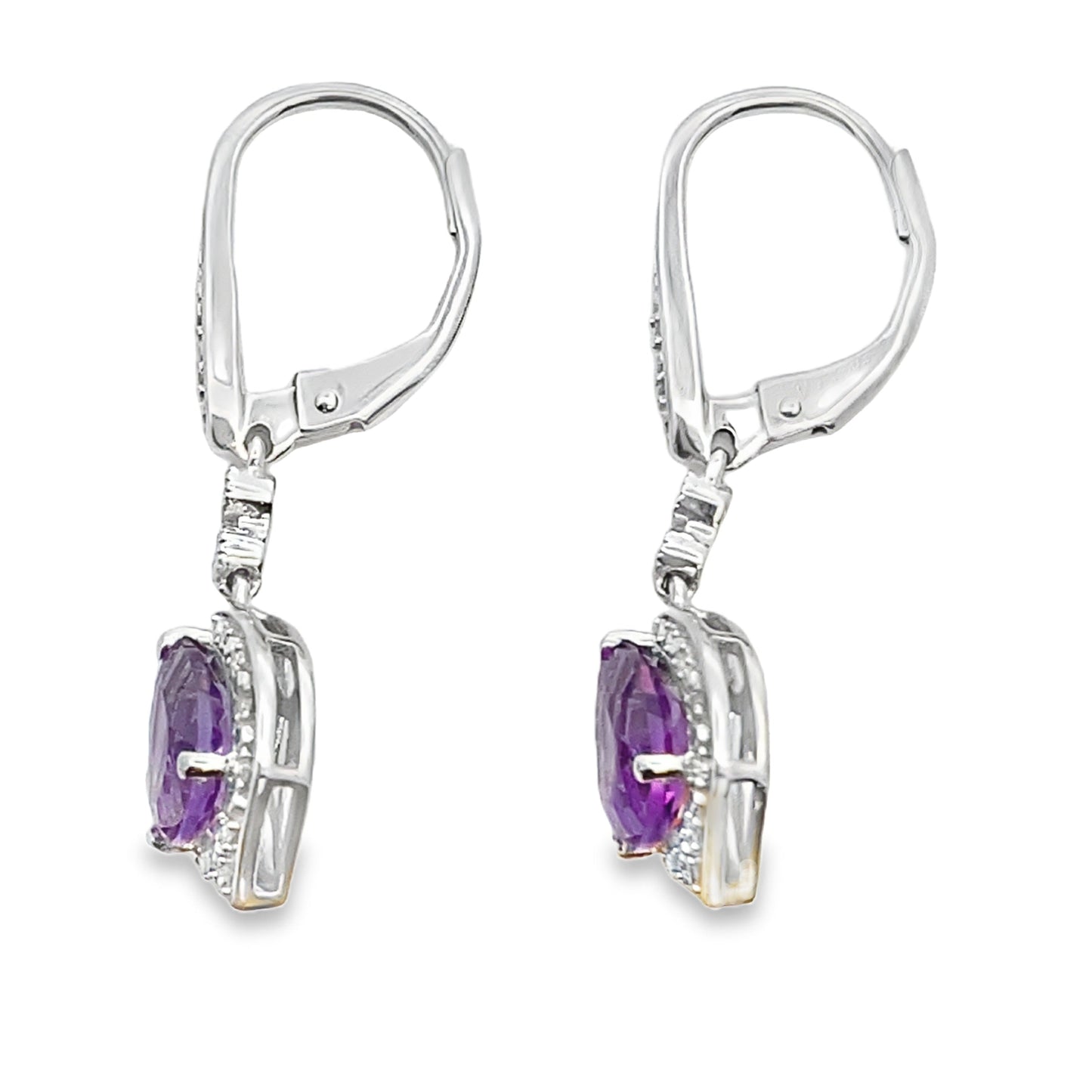 2.13ct Amethyst Diamond Dangle Earrings in 10KT White Gold