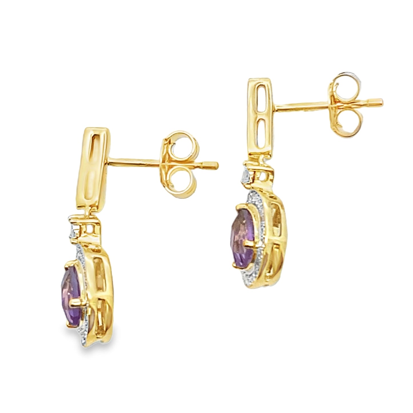 Boucles d'oreilles pendantes en améthyste et diamant de 0,88 ct en or jaune 10KT