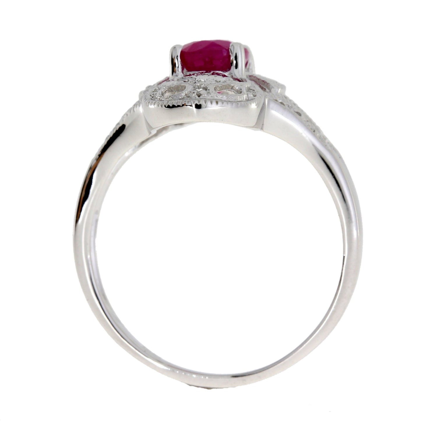 Anillo de Rubí Natural de 1.05ct con Diamantes en Oro Blanco de 10KT