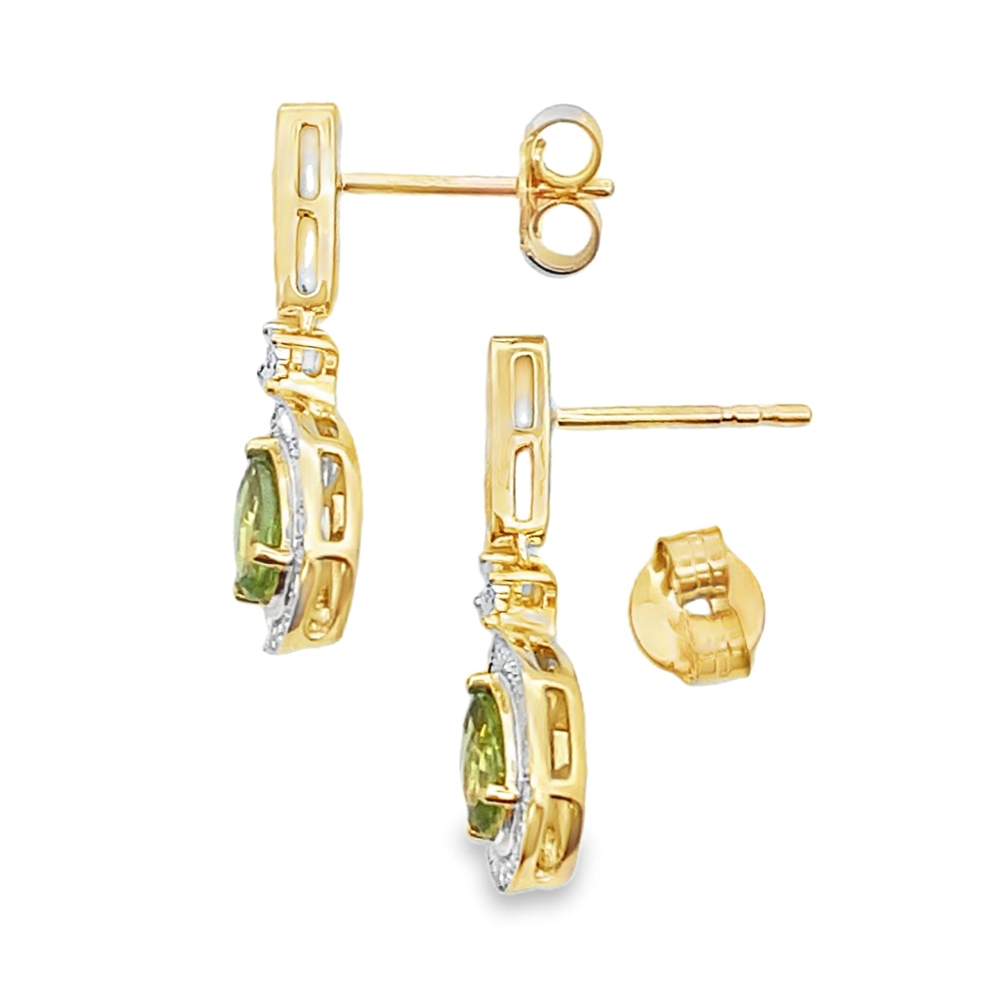 Pendientes colgantes de diamantes de peridoto de 0.96ct en oro amarillo de 10KT