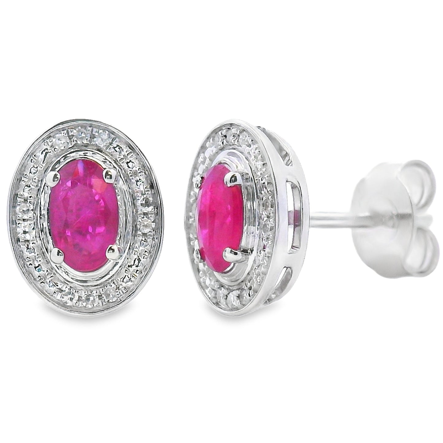 Boucles d'oreilles en rubis naturel et diamants en or blanc 10KT
