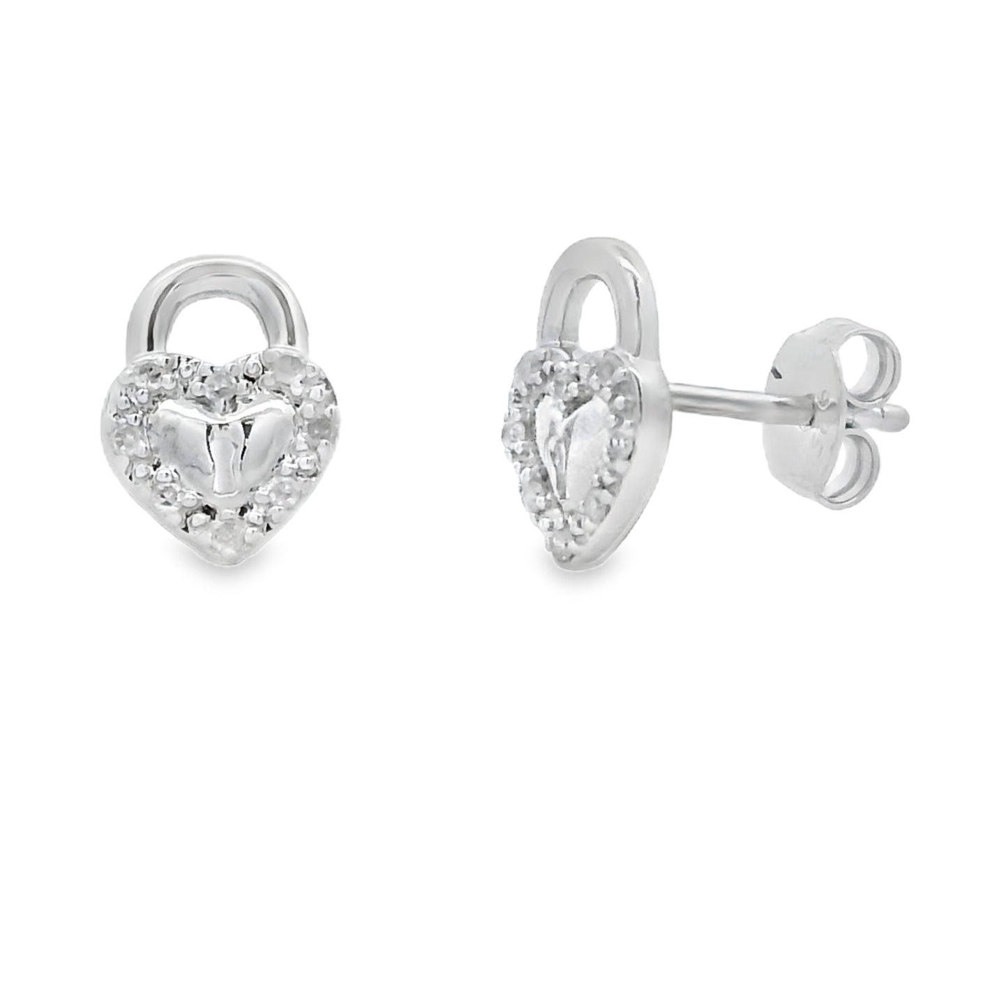 Genuine .06ct Diamond Heart Earrings in Sterling Silver