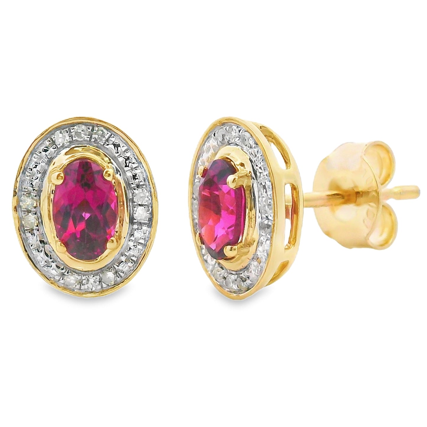 Genuine Garnet and Diamond Earrings in 10KT Yellow Gold