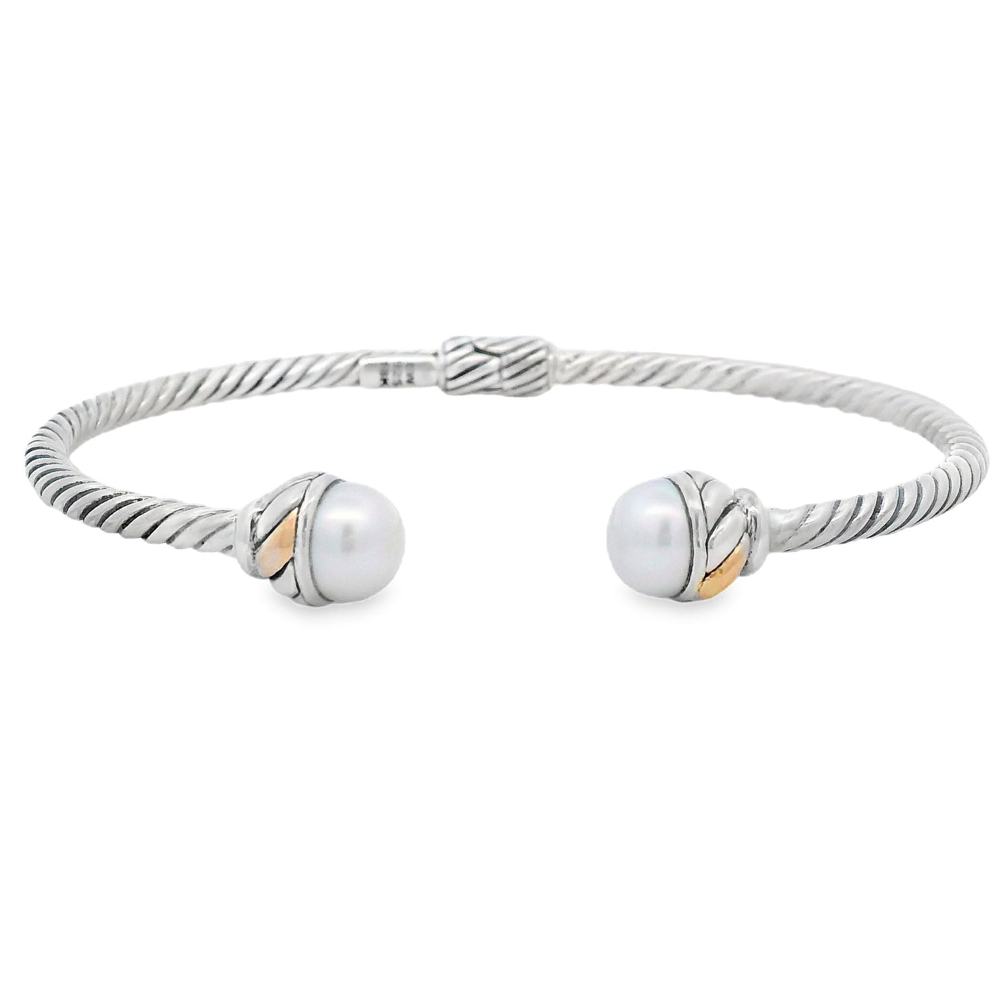 Elegant Pearl Bangle Bracelet in Sterling Silver and 18KT Gold