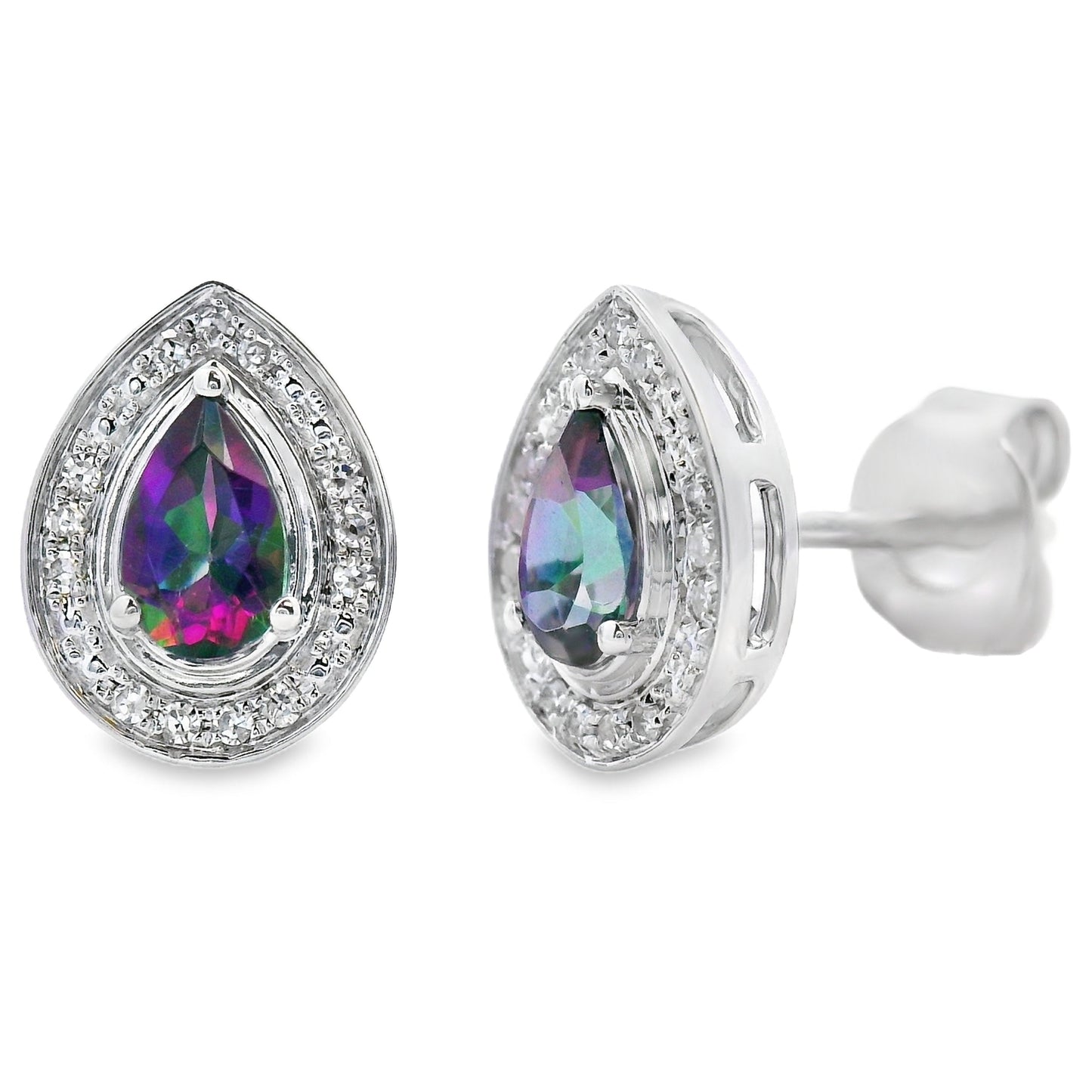 Boucles d'oreilles en diamant Mystic Fire Topaz en or blanc 10KT