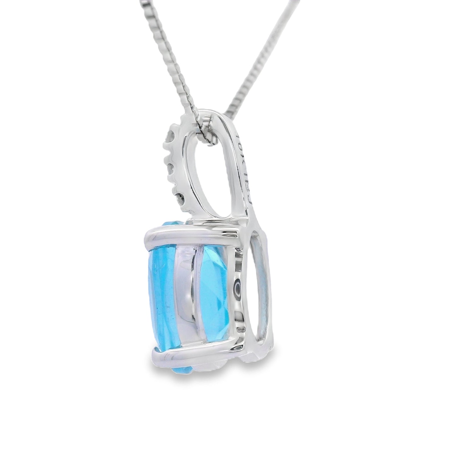 Pendentif en Topaze Bleue et Diamant en Or Blanc 10KT