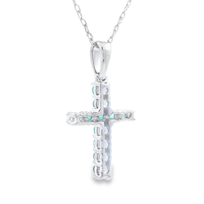 Colgante Cruz de Esmeralda de 0.20ct en Oro Blanco de 14KT