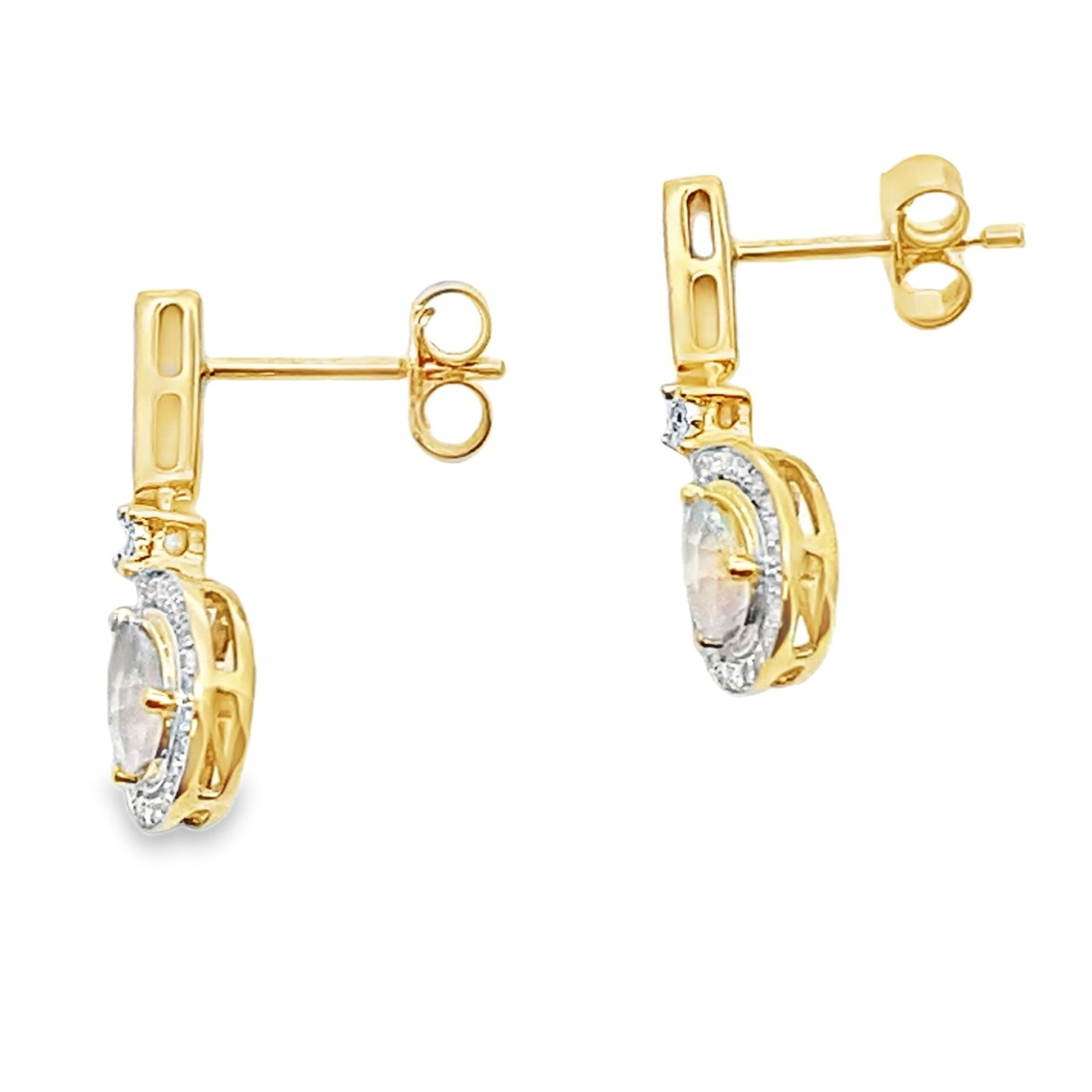 Pendientes Colgantes de Diamante de Cuarzo Rosa en Oro Amarillo de 10KT