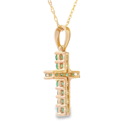 .20ct Emerald Cross Pendant in 14KT Yellow Gold