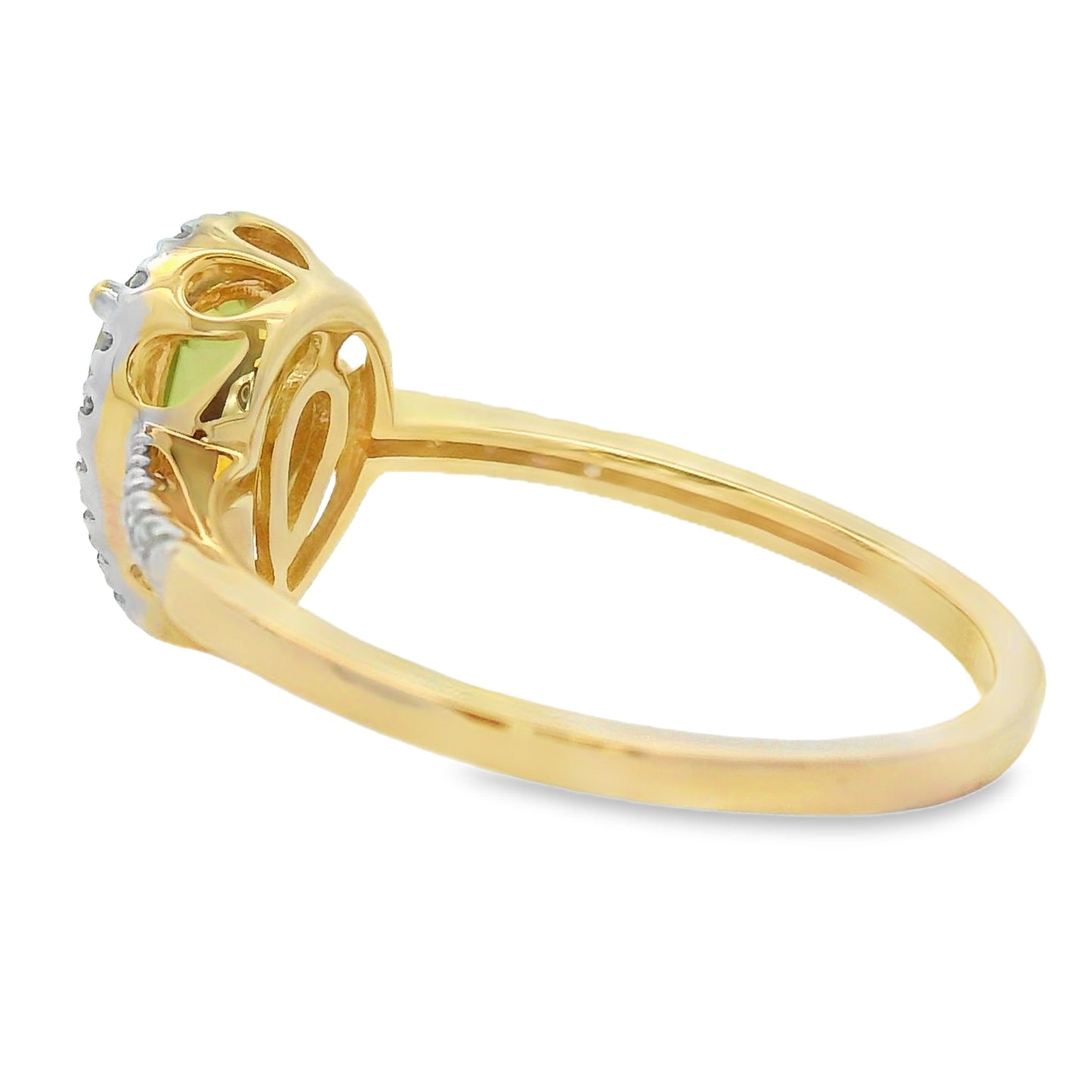 Natural 1.10ct Peridot Diamond Ring in 14KT Yellow Gold