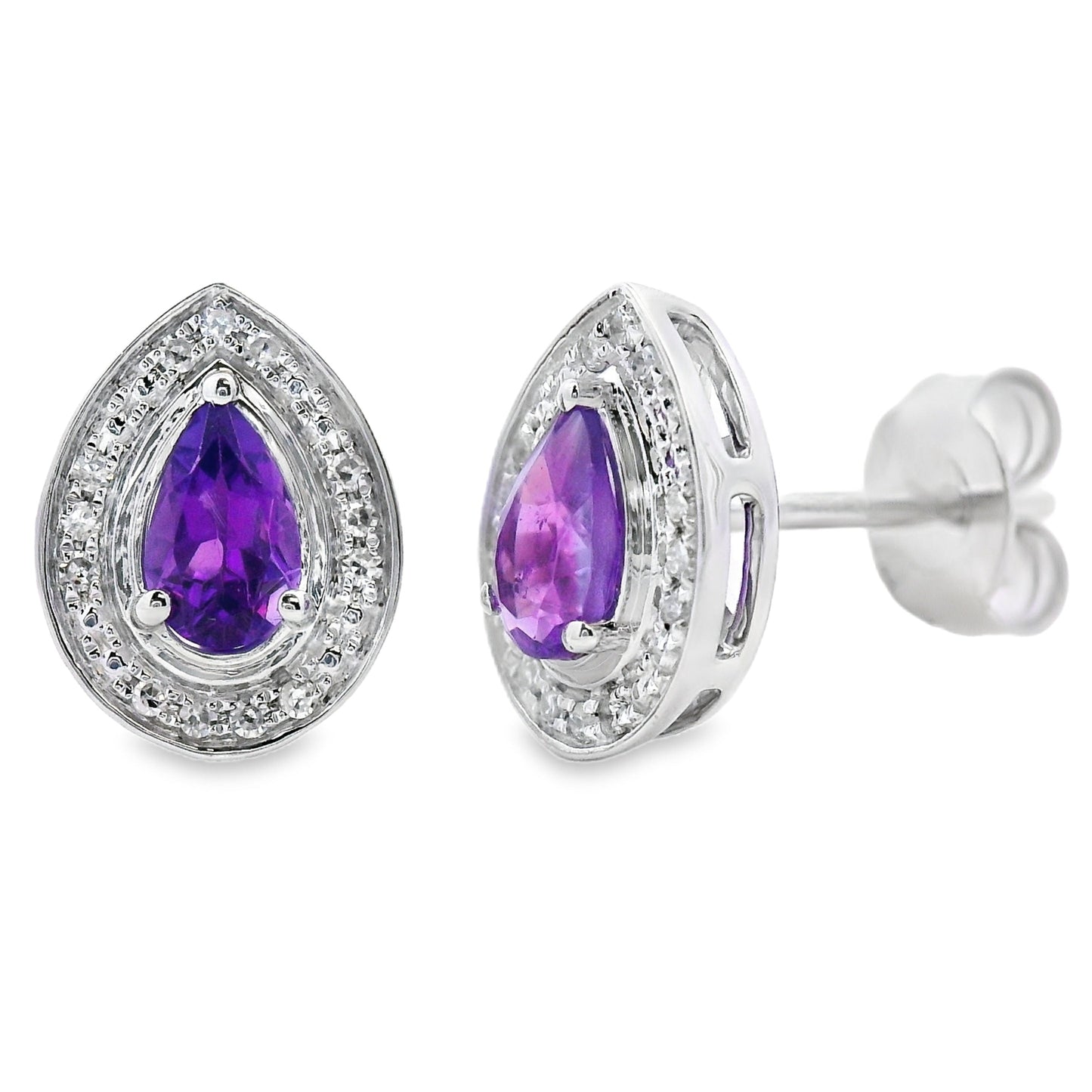 Boucles d'oreilles en diamant améthyste de 0,47 ct en or blanc 10KT