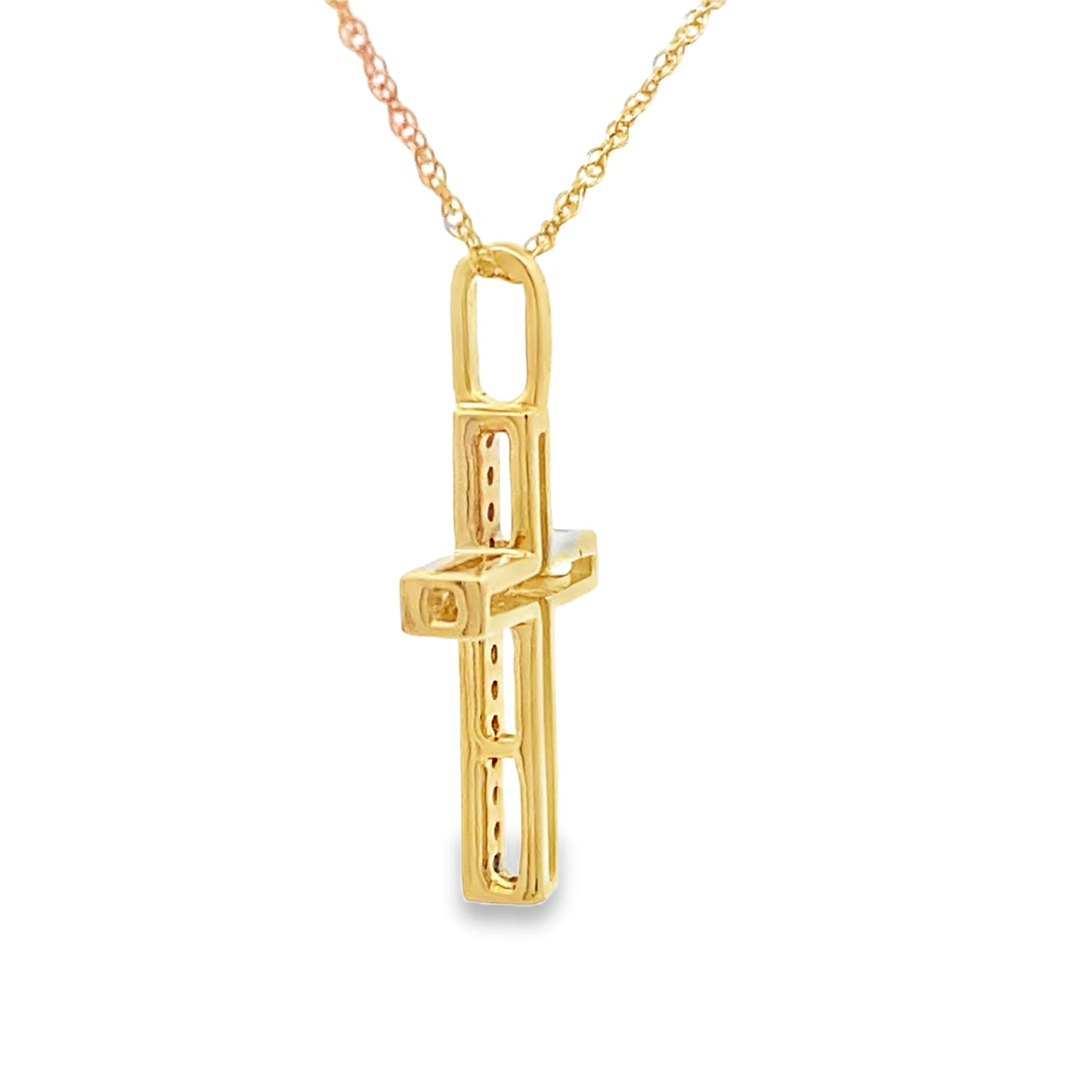 .07ct Pendentif Croix en Diamant en Or Jaune 10KT