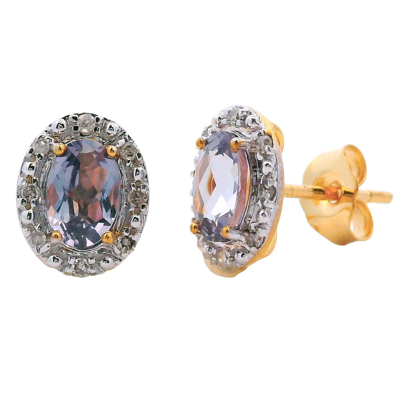 Pendientes de Diamante de Alejandrita Creada en Oro Amarillo de 10KT