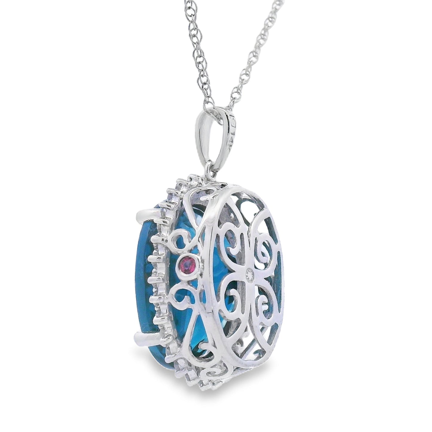 Pendentif en topaze bleue de Londres en or blanc 14KT