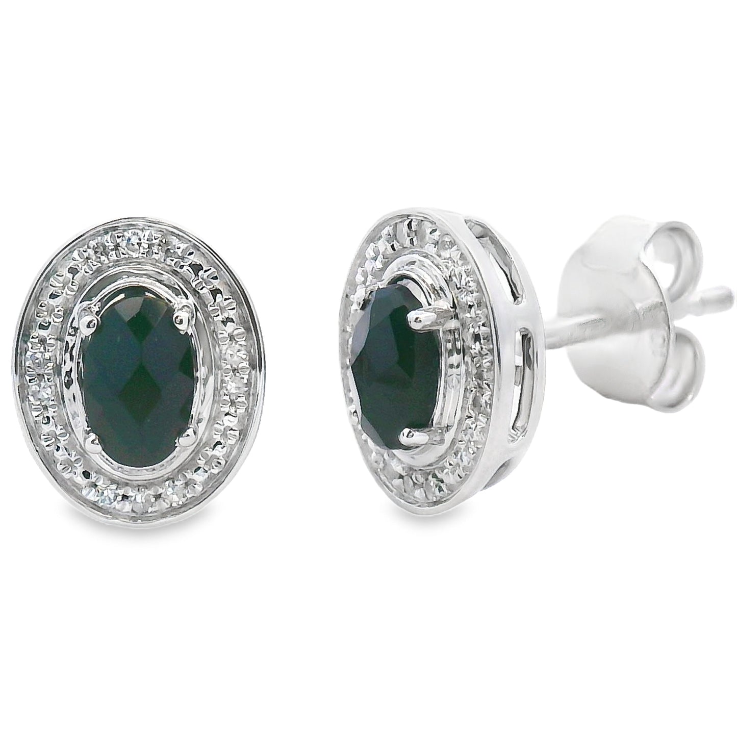 Genuine .56ct Onyx and Diamond Earrings in 10KT White Gold