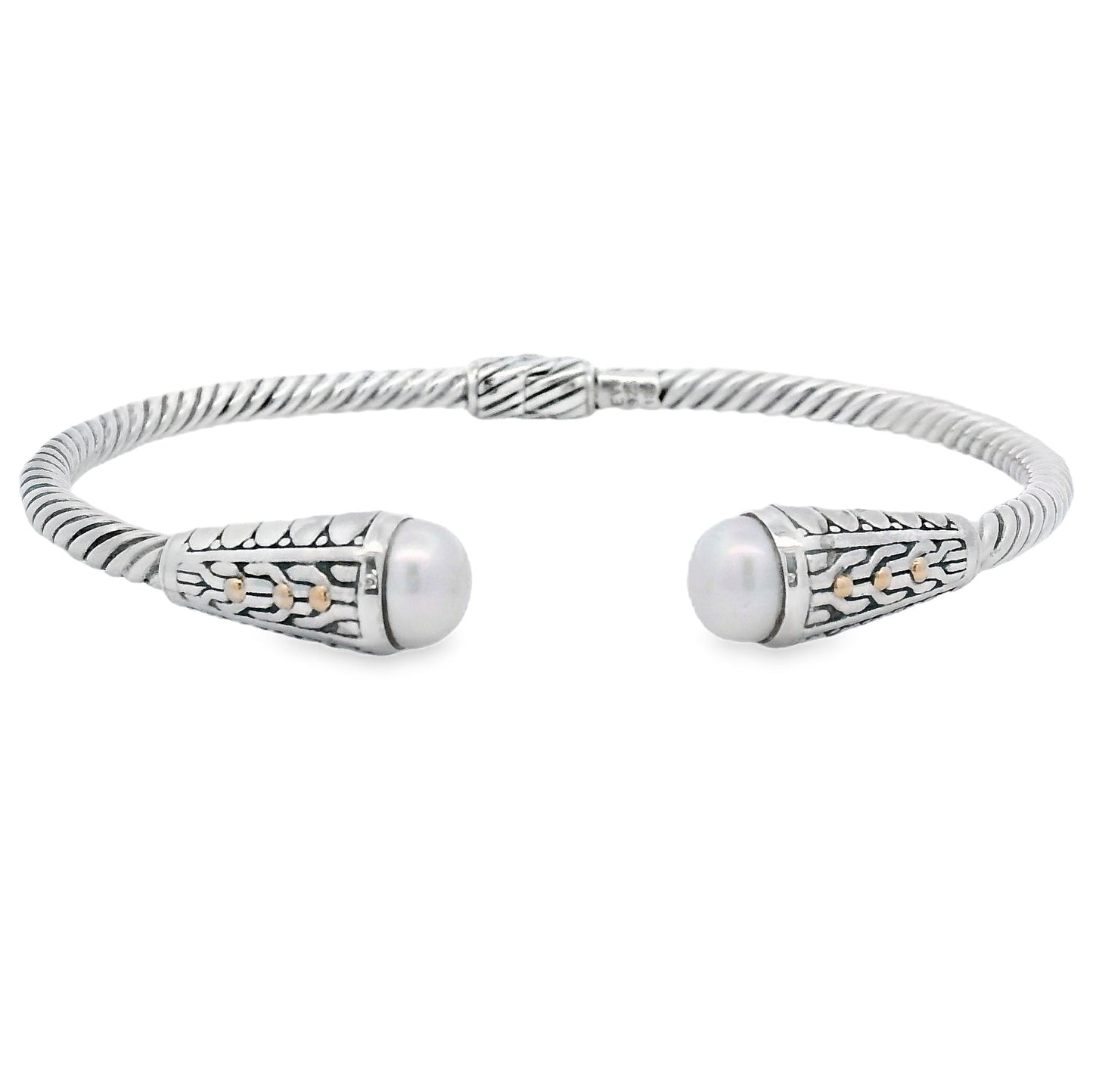 Elegant Pearl Bangle Bracelet in Sterling Silver and 18KT Gold