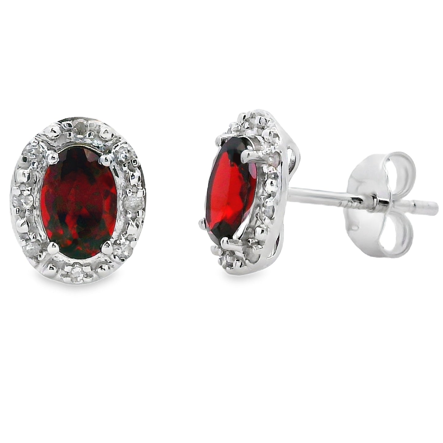 Genuine 1.18ct Garnet and Diamond Earrings in 10KT White Gold
