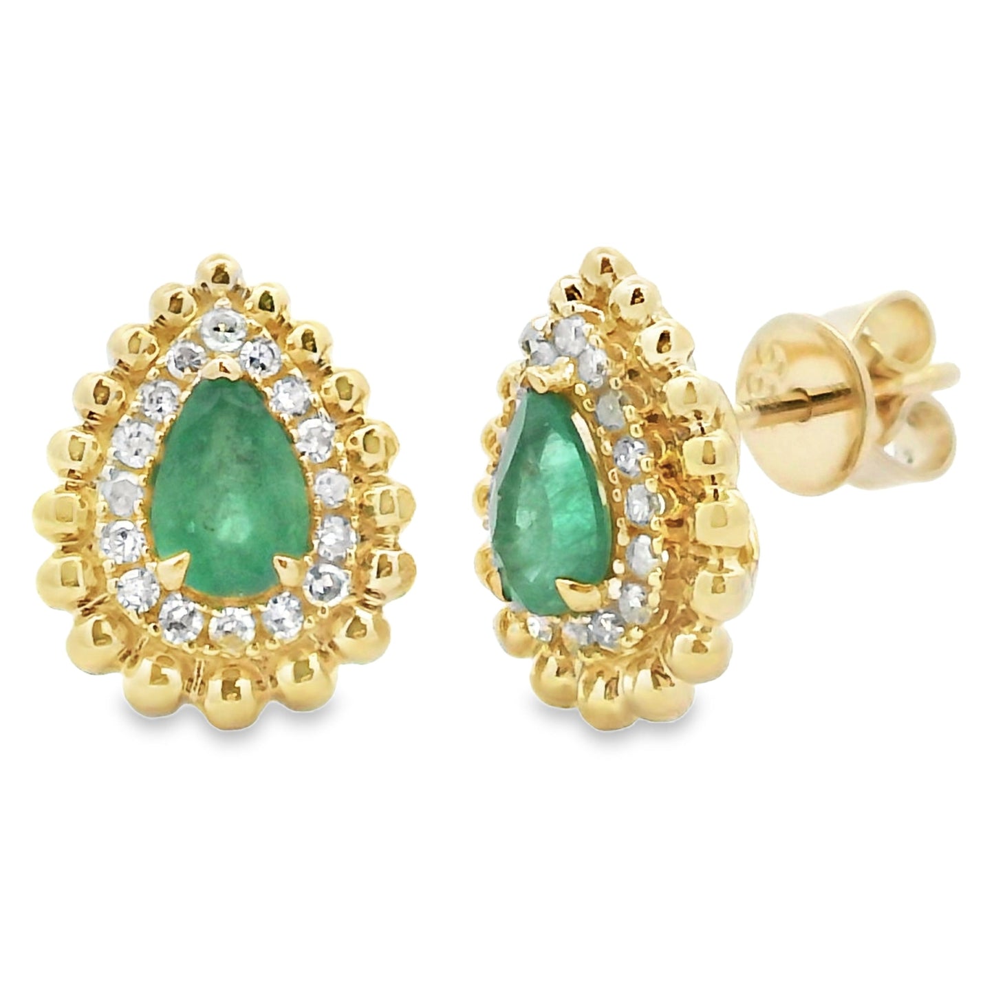 Pendientes de Esmeralda y Diamante Genuinos en Oro Amarillo de 14KT