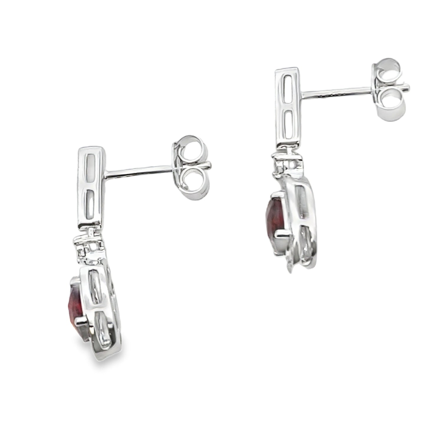 1.20ct Garnet Diamond Dangle Earrings in 10KT White Gold
