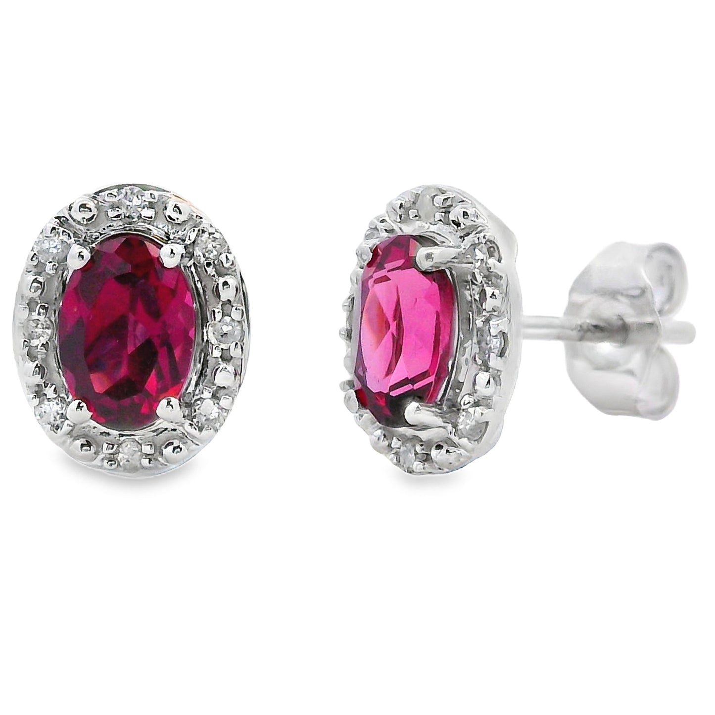 Rhodolite Garnet and Diamond Earrings in 10KT White Gold