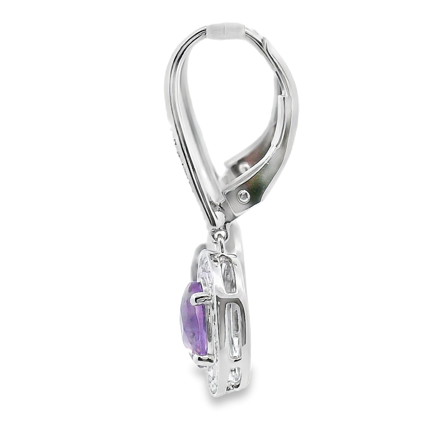 Boucles d'oreilles pendantes en améthyste et diamant de 0,98 ct en or blanc 10KT