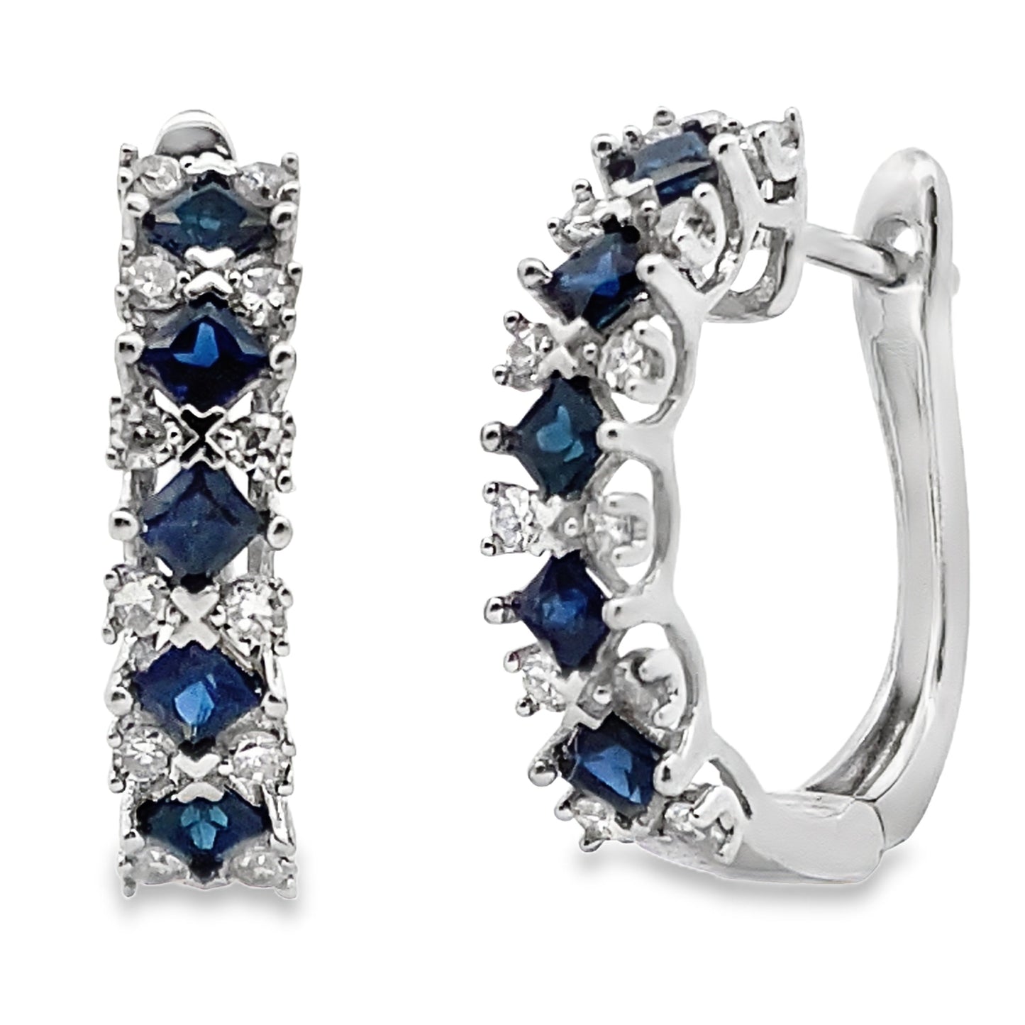 .93ct Pendientes de Aro de Zafiro y Diamante en Oro Blanco de 14KT