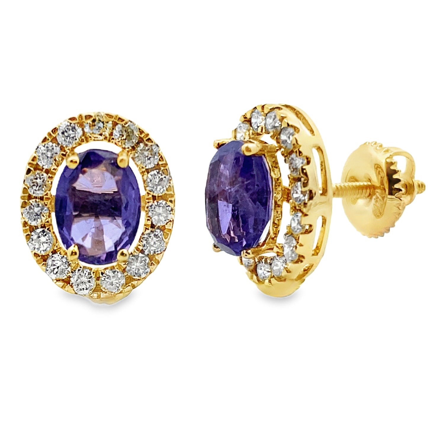 1.54ct Tanzanite and Diamond Earrings in 14KT Yellow Gold