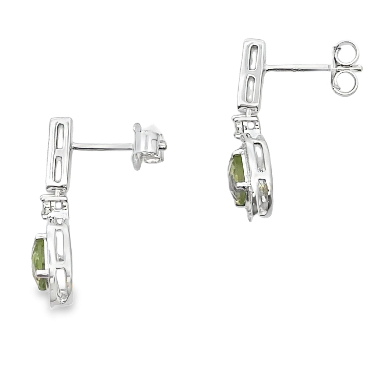 1.23ct Peridot and Diamond Dangle Earrings in 10KT White Gold