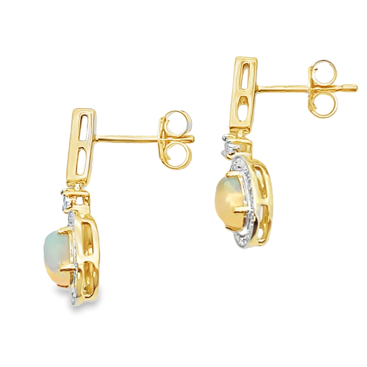 .75ct Opal Diamond Dangle Earrings in 10KT Yellow Gold