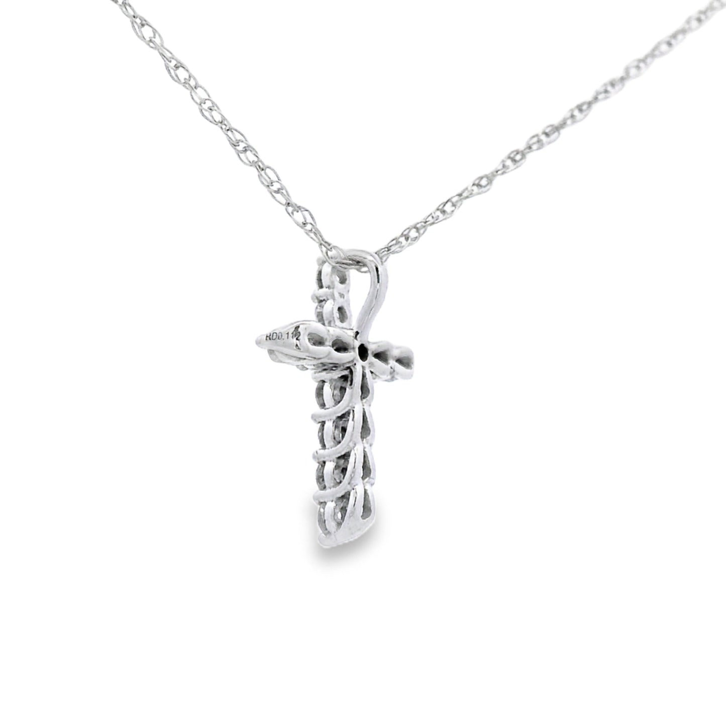 Colgante de Cruz de Diamante de 0.11ct en Oro Blanco de 14KT