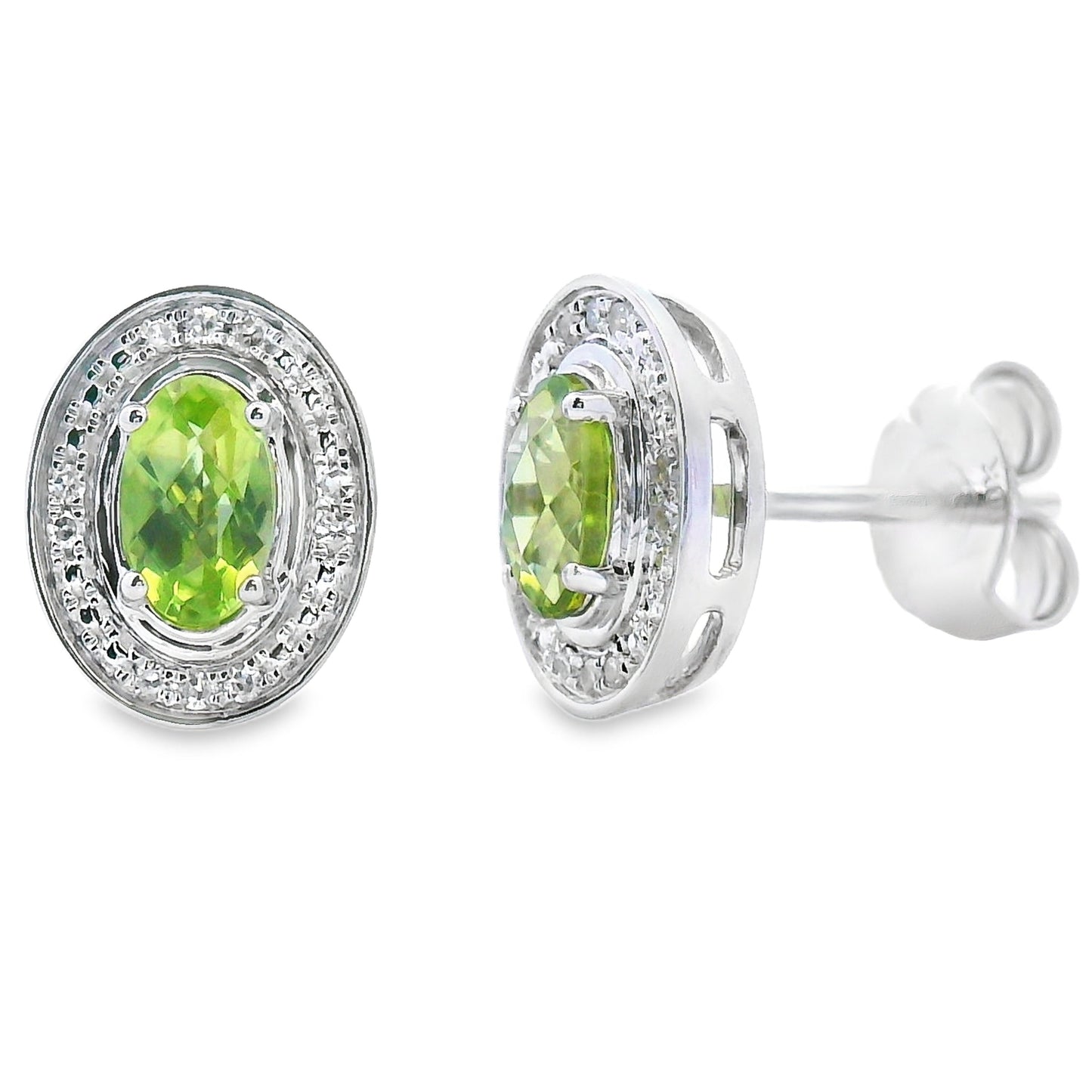 Natural .50ct Peridot and Diamond Earrings in 10KT White Gold