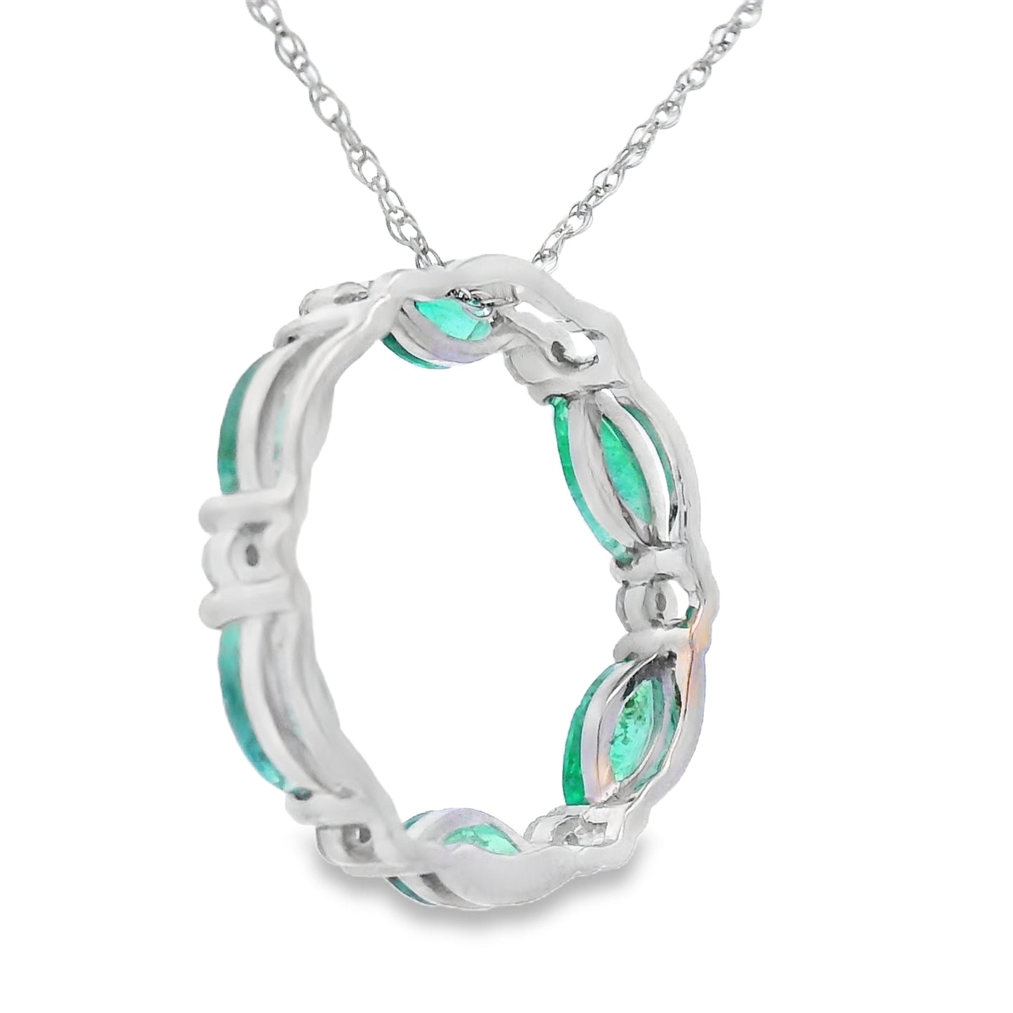Emerald Diamond Circle of Love Pendant in 10KT White Gold