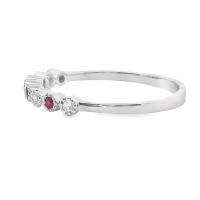 .14ct Conjunto de Anillos Apilables de Rubí y Diamante en Oro Blanco de 14KT