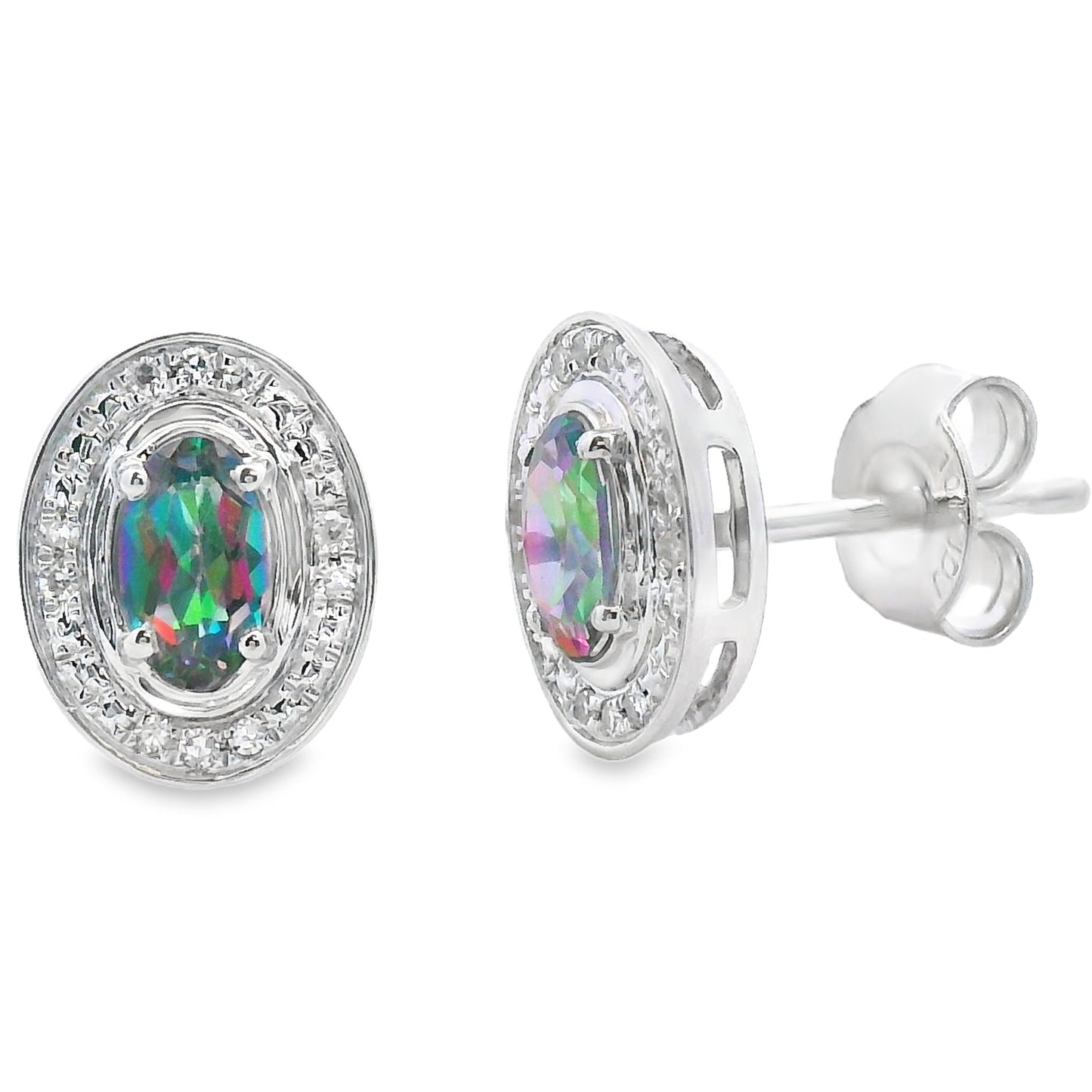 Mystic Fire Topaz and Diamond Earrings in 10KT White Gold