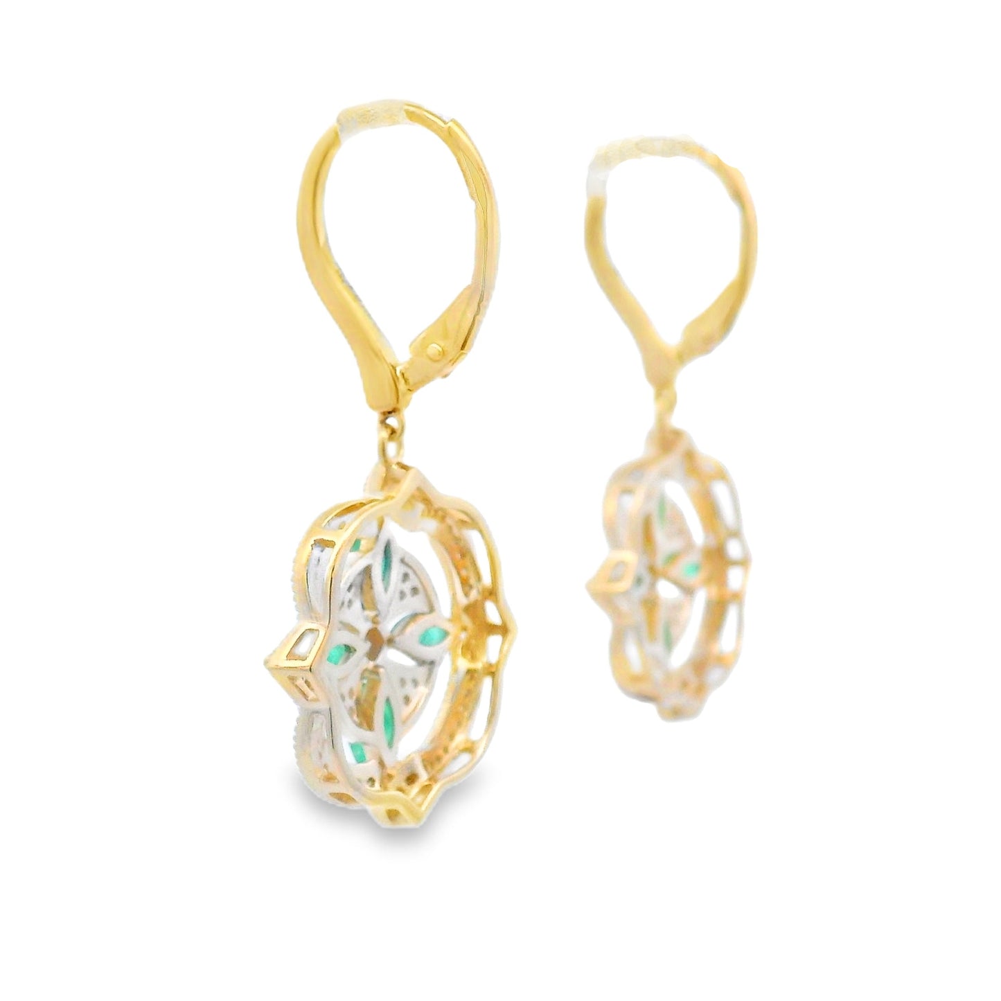 Boucles d'oreilles pendantes en diamant émeraude de 1,28 ct en or jaune 14KT