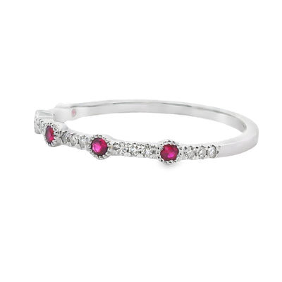 .16ct Bague Empilable en Rubis et Diamants en Or Blanc 14KT