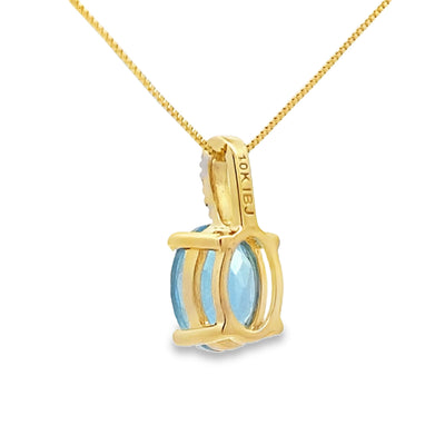 Colgante de Topacio Azul y Diamante en Oro Amarillo de 10KT