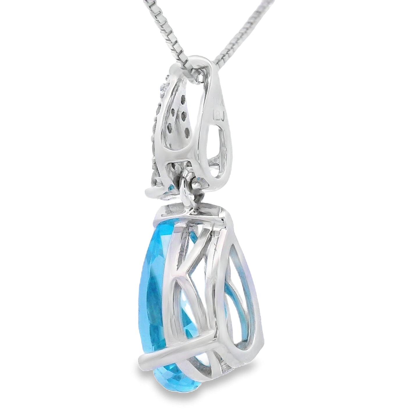 Colgante de Topacio Azul y Diamante en Oro Blanco de 10KT
