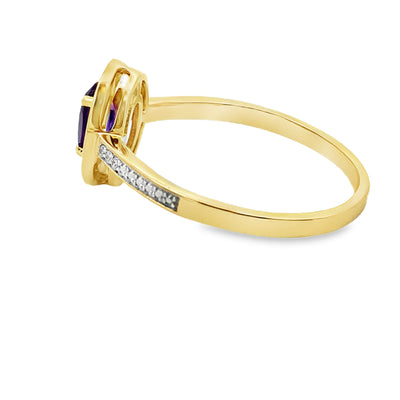Bague en diamant améthyste naturelle de 0,48 ct en or jaune 10KT