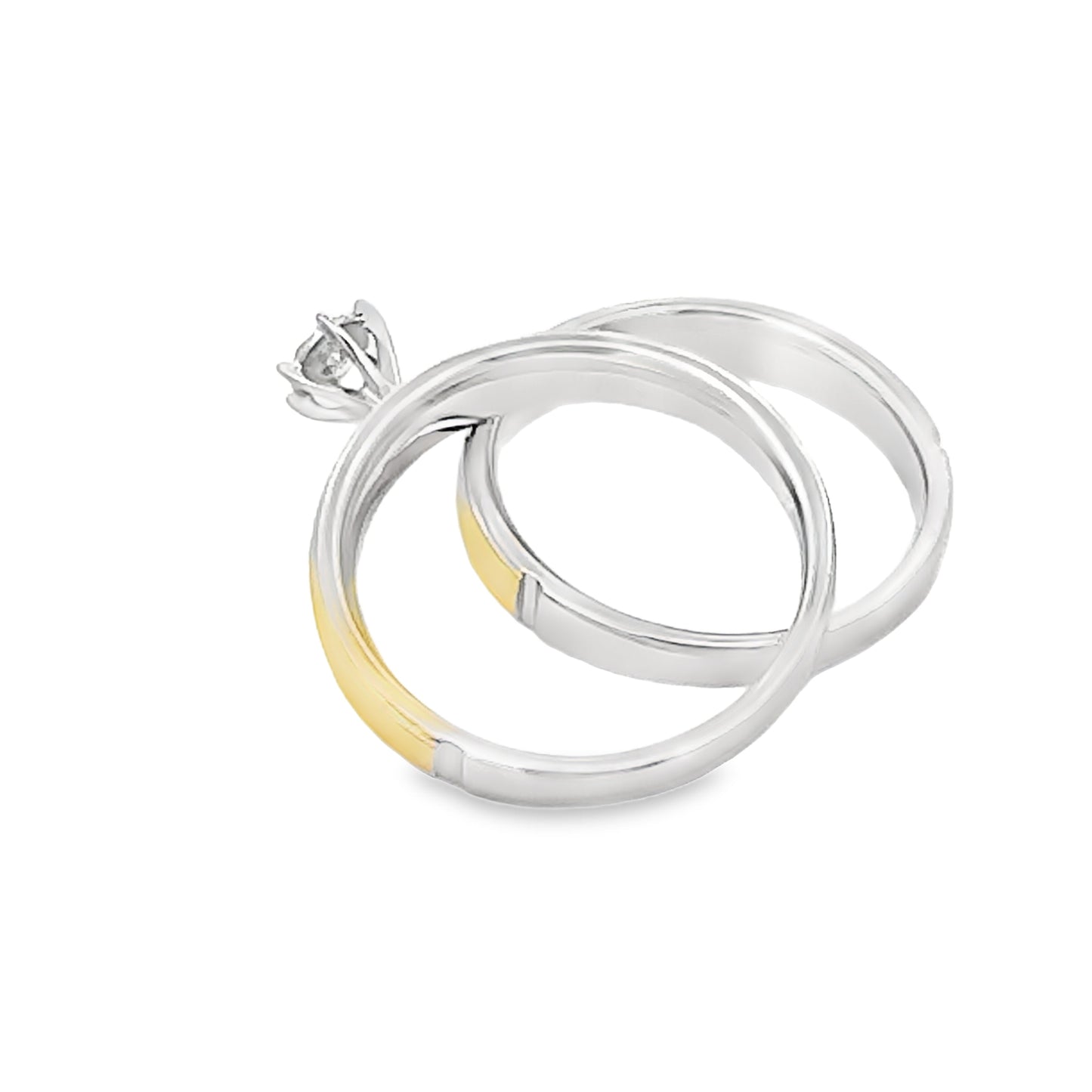 Ensemble de Bagues de Fiançailles en Diamant Élégant en Argent Sterling et Or 14KT