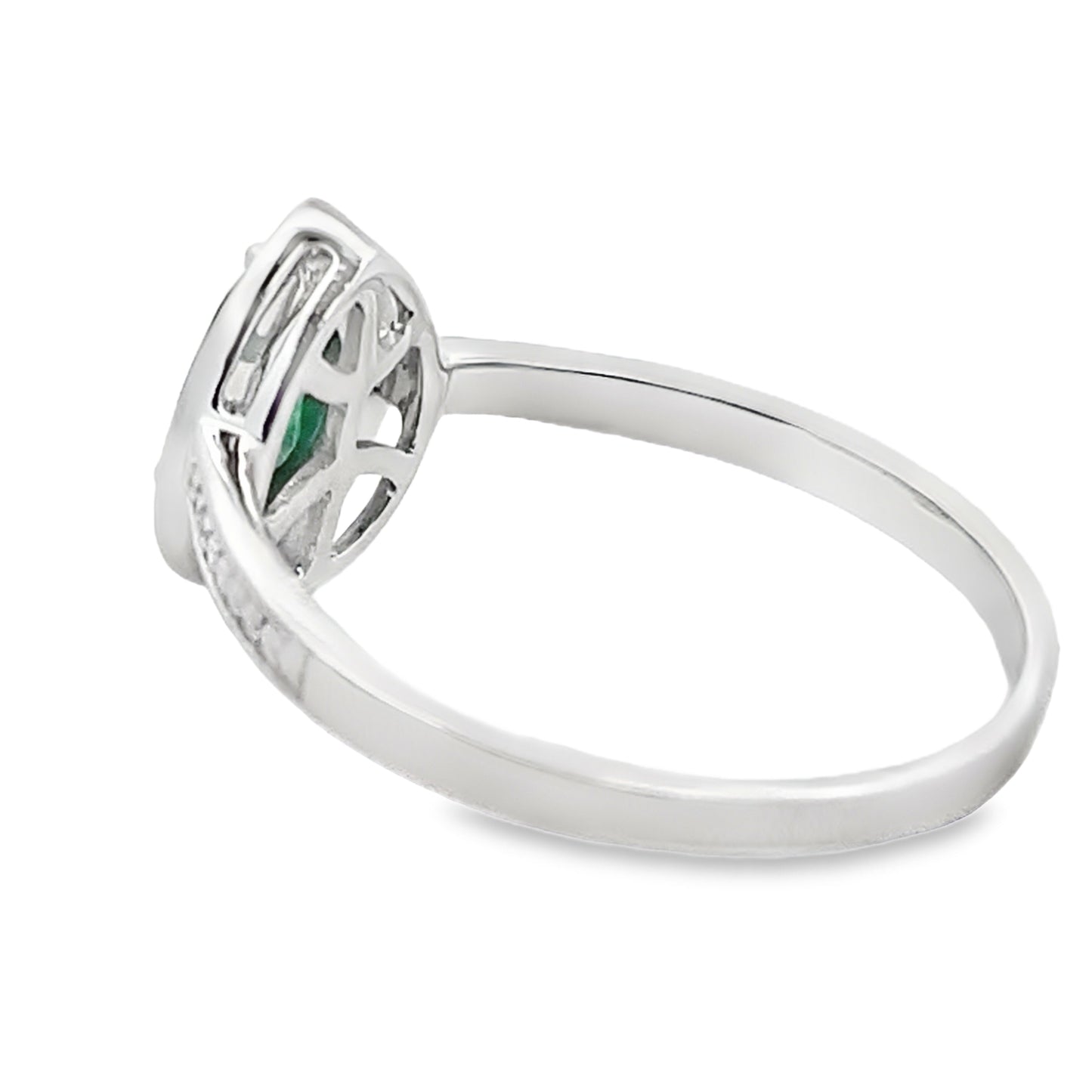 Anillo de Esmeralda y Diamante de 0.42ct en Oro Blanco de 10KT