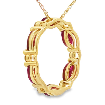Ruby Diamond Circle of Love Pendant in 10KT Yellow Gold