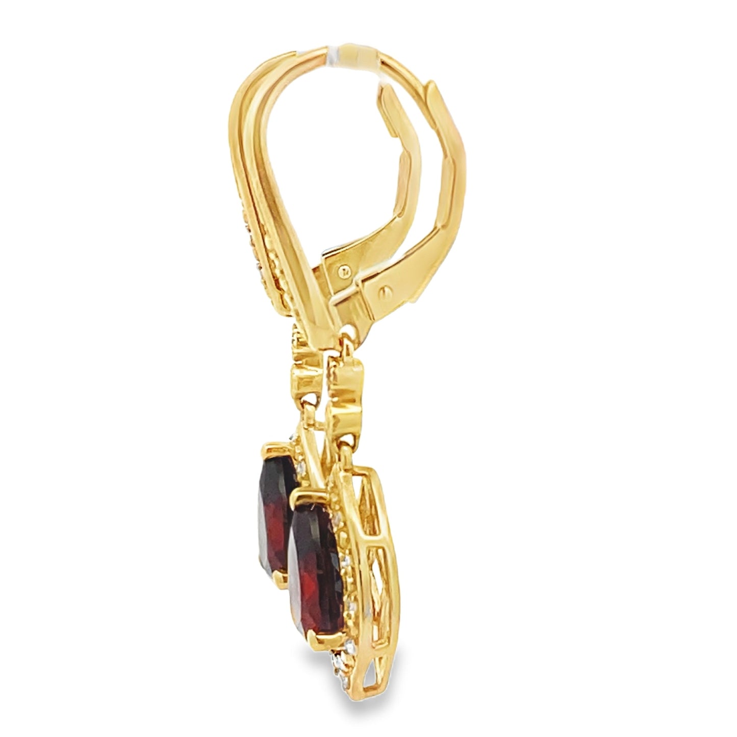 2.43ct Garnet and Diamond Dangle Earrings in 10KT Yellow Gold