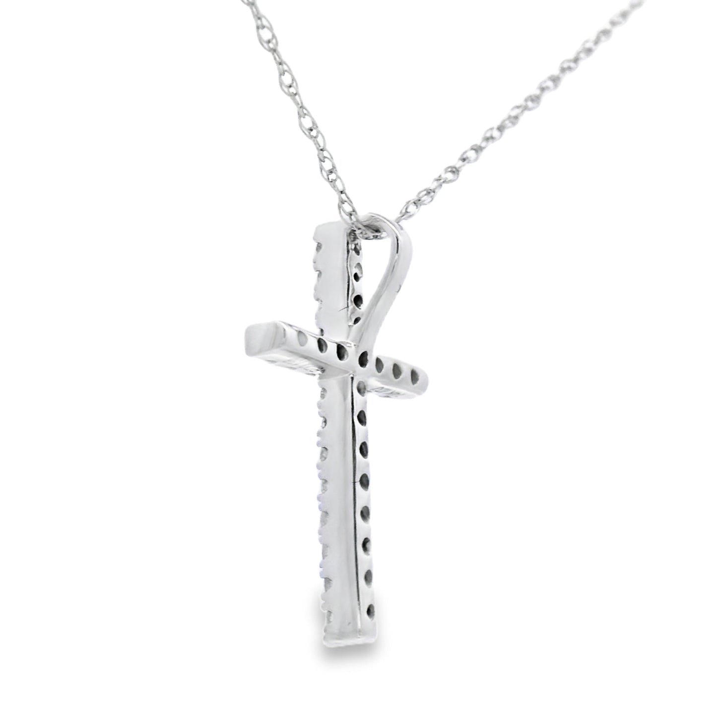 Colgante de Cruz de Diamante de 0.13ct en Oro Blanco de 14KT