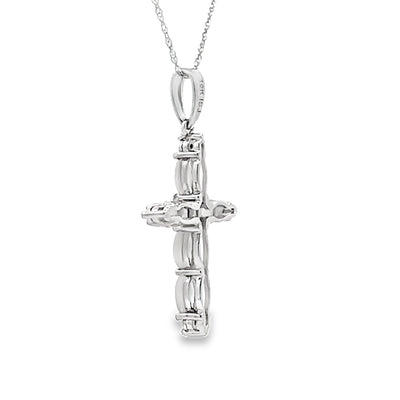Colgante de Cruz de Ópalo y Diamante en Oro Blanco de 10KT