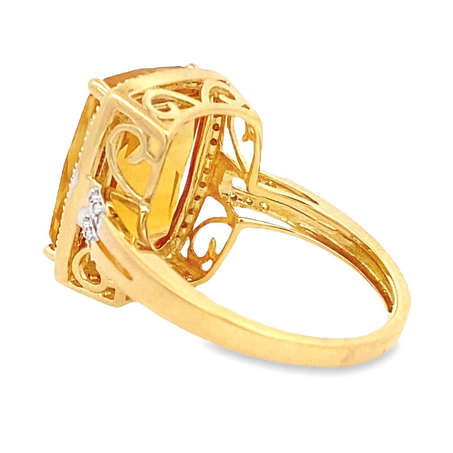 Anillo de Diamante de Citrino Natural de 4.42ct en Oro Amarillo de 14KT